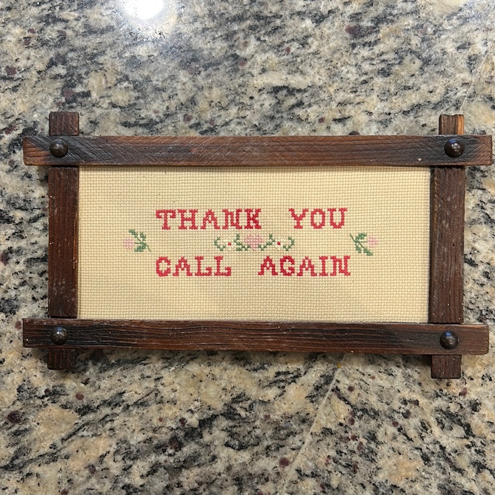 Vintage cross stitch in handmade wooden frame